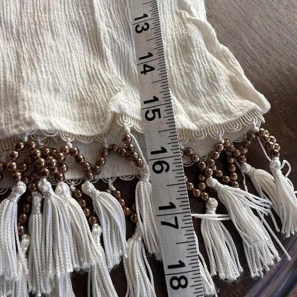 Sleeveless White Crop Top With Tassels‎ & Beads By Lush Noir Size M - Picture 5 of 5